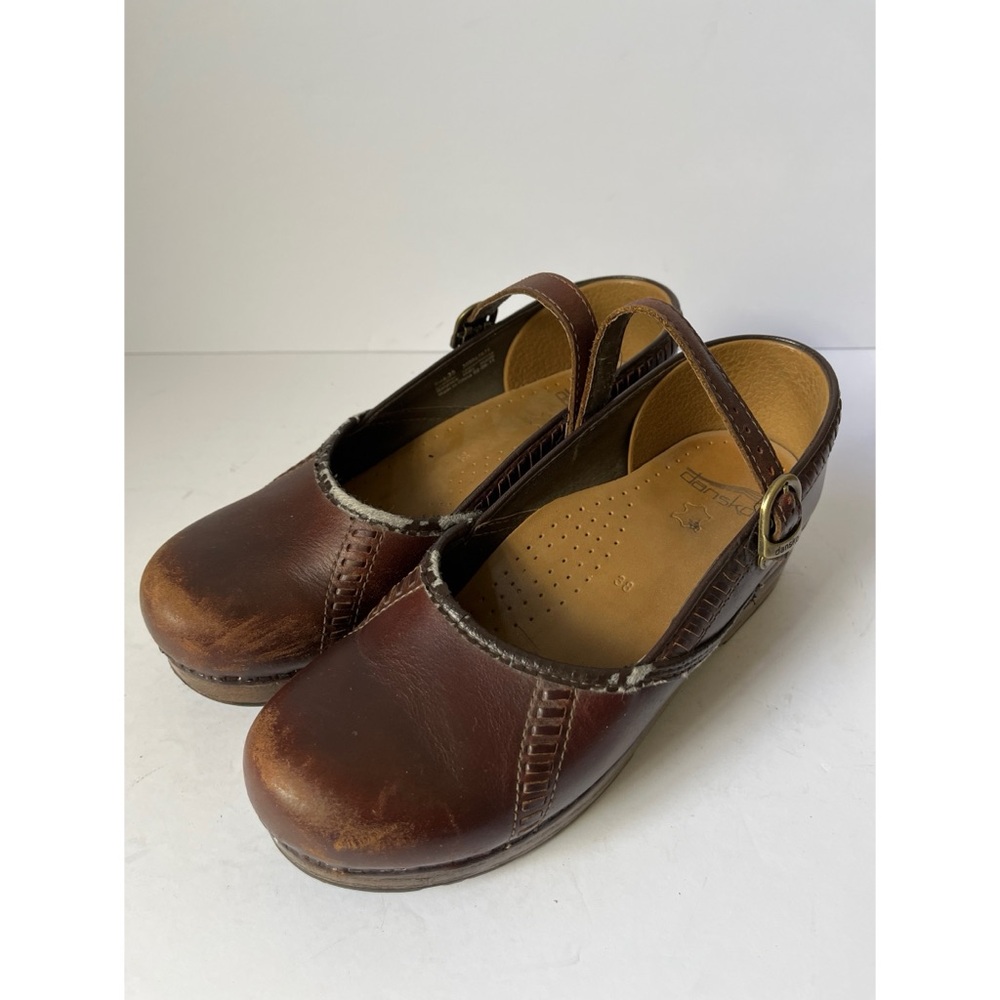 Dansko Brown Leather Platform Mary Jane Clogs Women’s Size 38